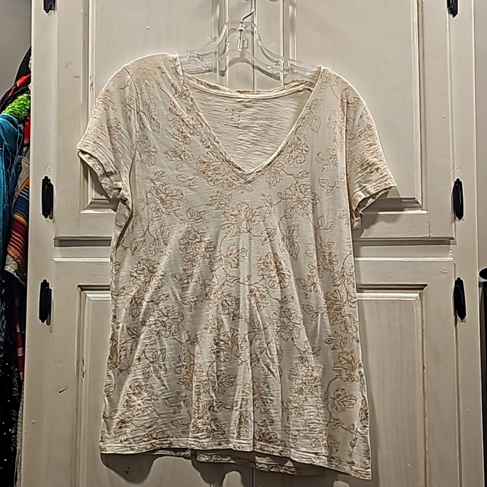 A new day women's floral shirt cream and sparkle copper large